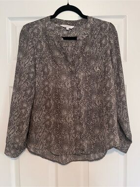 Women's Gray Snake-Print Long-Sleeve Blouse
